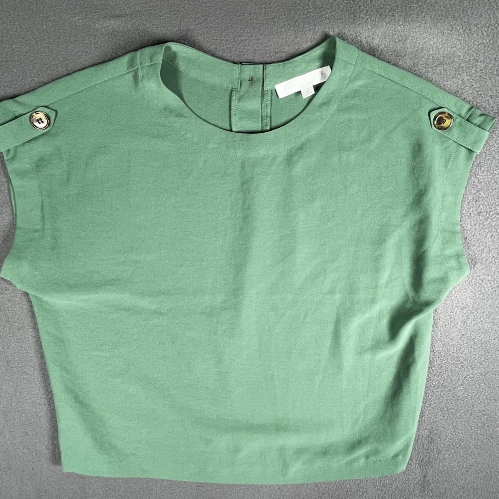 Sage Green Cropped Button Shoulder Top Size M Minimalist Boxy Cap Sleeve Blouseā